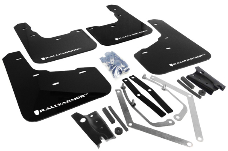 Ford Fiesta ST Mud Flaps - Front + Rear - Rally Armor - UR Black with White Logo - Black - `13-`19 Ford Fiesta ST Mud Flaps - Front + Rear - Rally Armor - UR Black with White Logo - Black - `13-`19